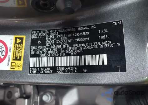 2017 Toyota Highlander Limited из США, поврежденный, VIN 5TDDZRFH6HS411114